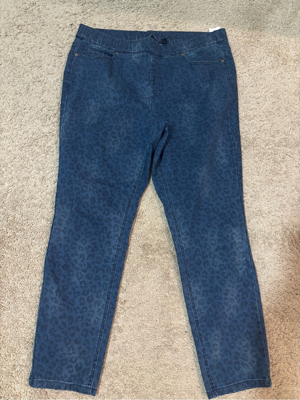 Women's Dark Blue Leopard-Print Skinny Jeans - Picture 1 of 4